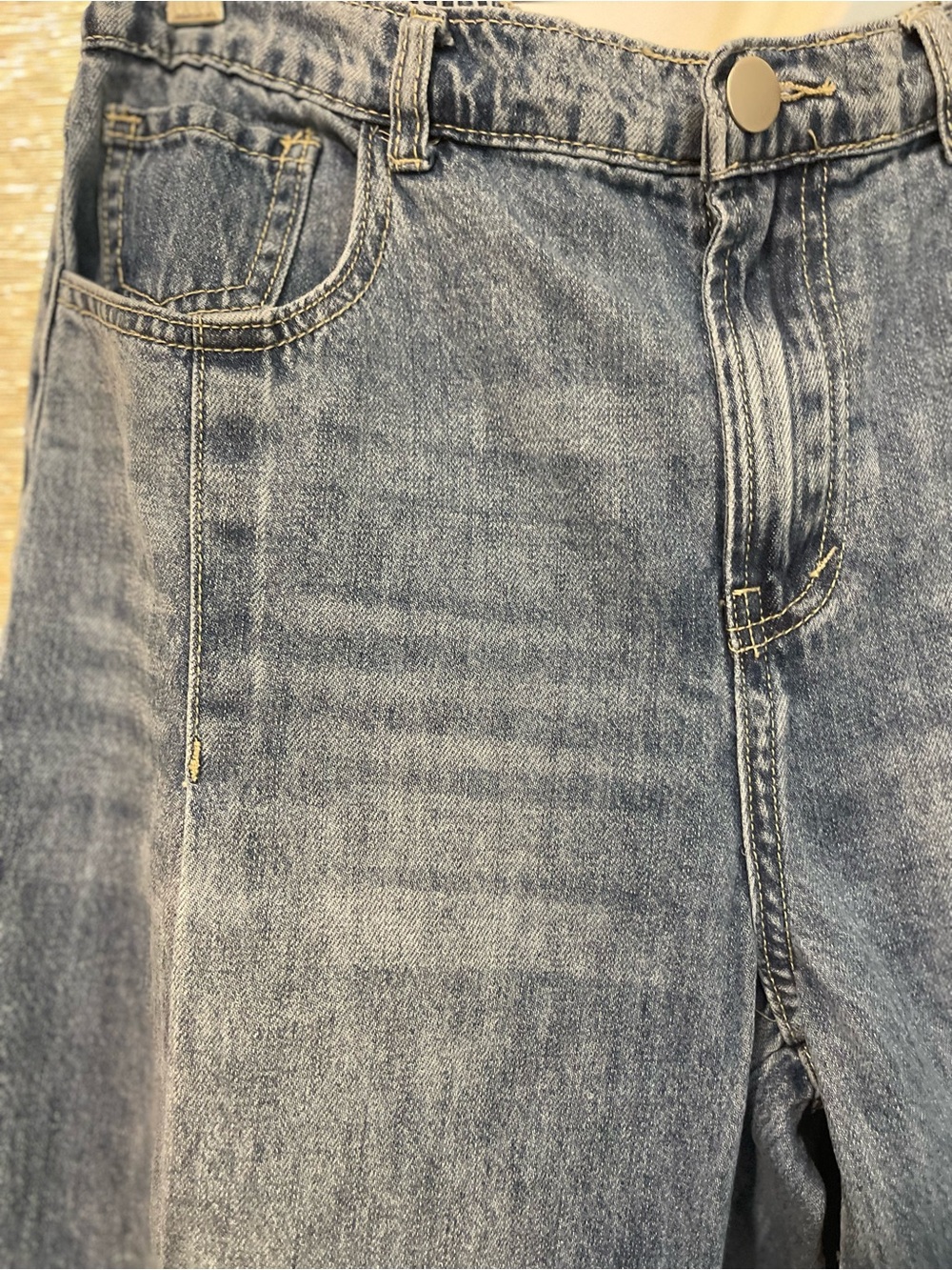 Wide-Leg Blue Denim Jeans with Bandana Inset Panels - Picture 2 of 5